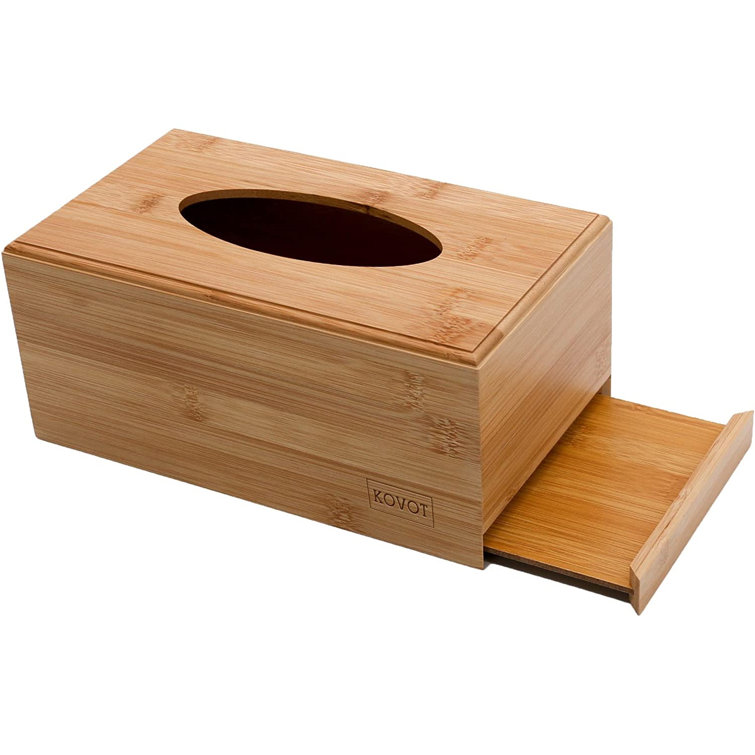 Kovot Rectangular Tissue Box Holder - Natural Bamboo Tissue Box